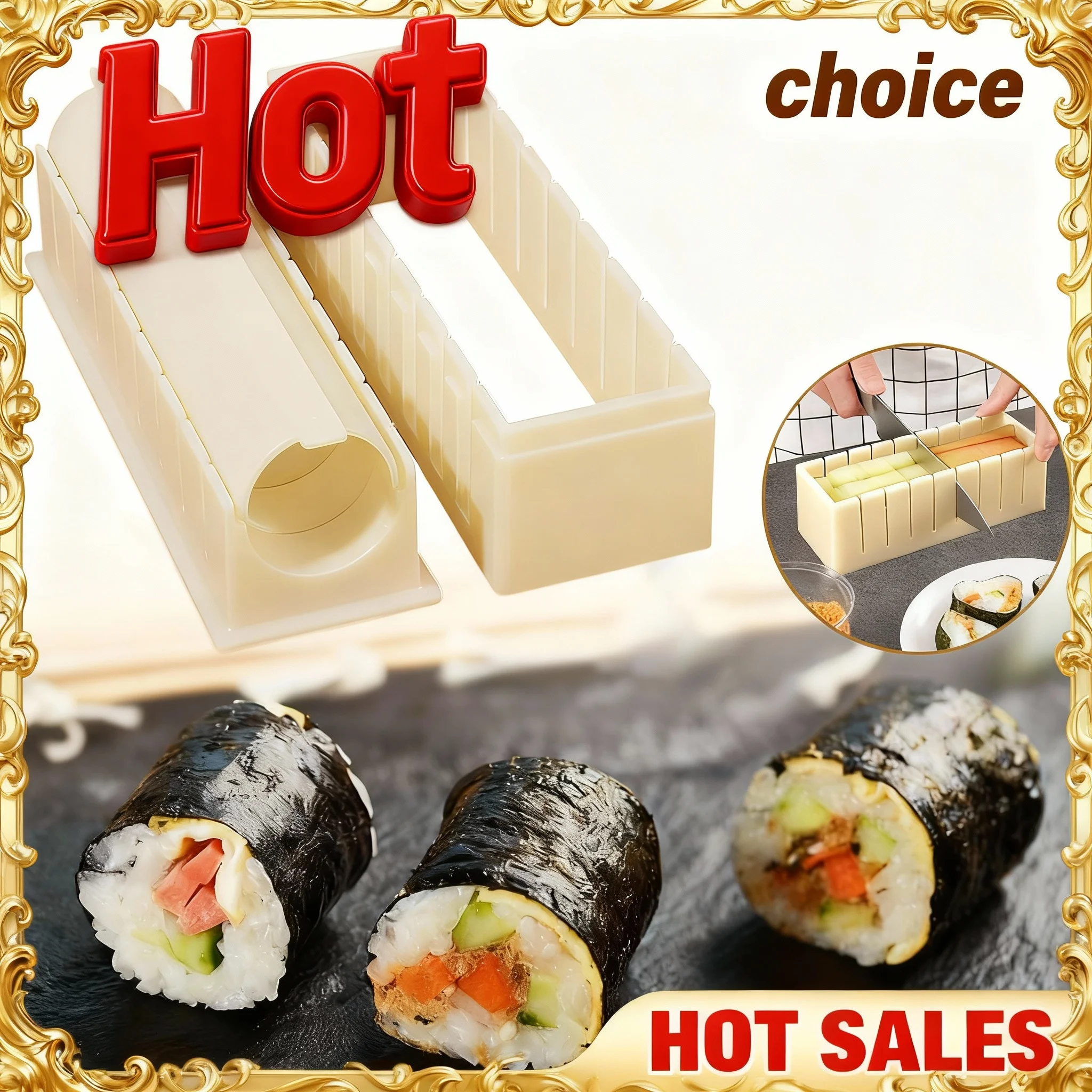 Juego de moldes para Sushi blancos, Kit de equipo para hacer Sushi de plástico reutilizable, rollos de Sushi cuadrados redondos en forma de corazón, herramientas para hacer Sushi