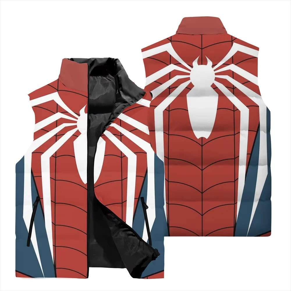 Winter Men\'s Sleeveless Jacket 3D Printed Marvel Spider-Man Pattern Fashion Street Sleeveless Vest Sports and Leisure Men\'s Vest