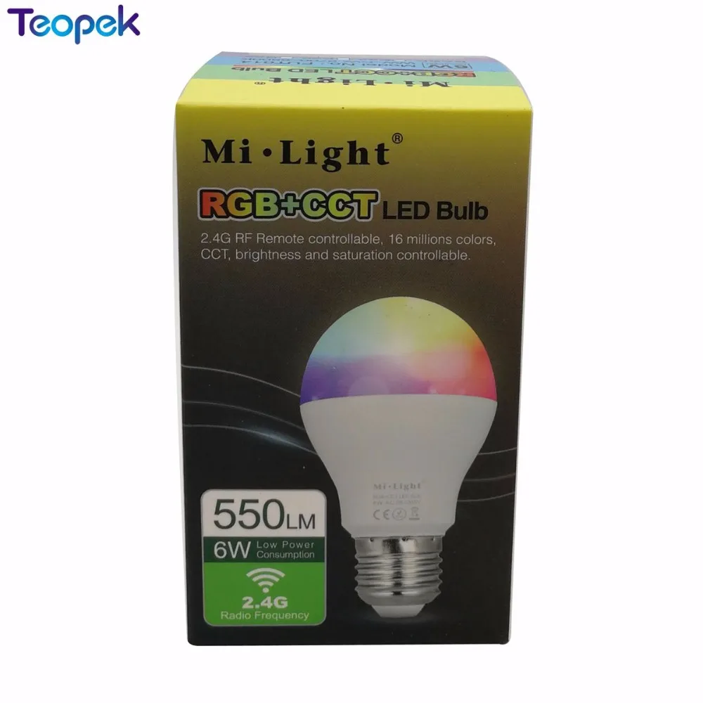 Mi.Light 6W E27 RGB+CCT Dimmable LED Bulb AC110V 220V FUT014 + WL-Box1 WiFi +  2.4G Wireless 4-Zone Touch Remote