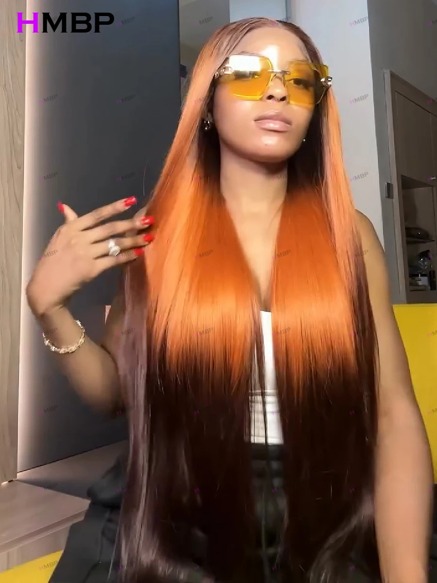 Highlights Long Straight 13x6 HD Transparent Lace Frontal Wigs Human Hair Ginger Bone Straight 13x4 Lace Frontal Wig Human Hair - Image 4
