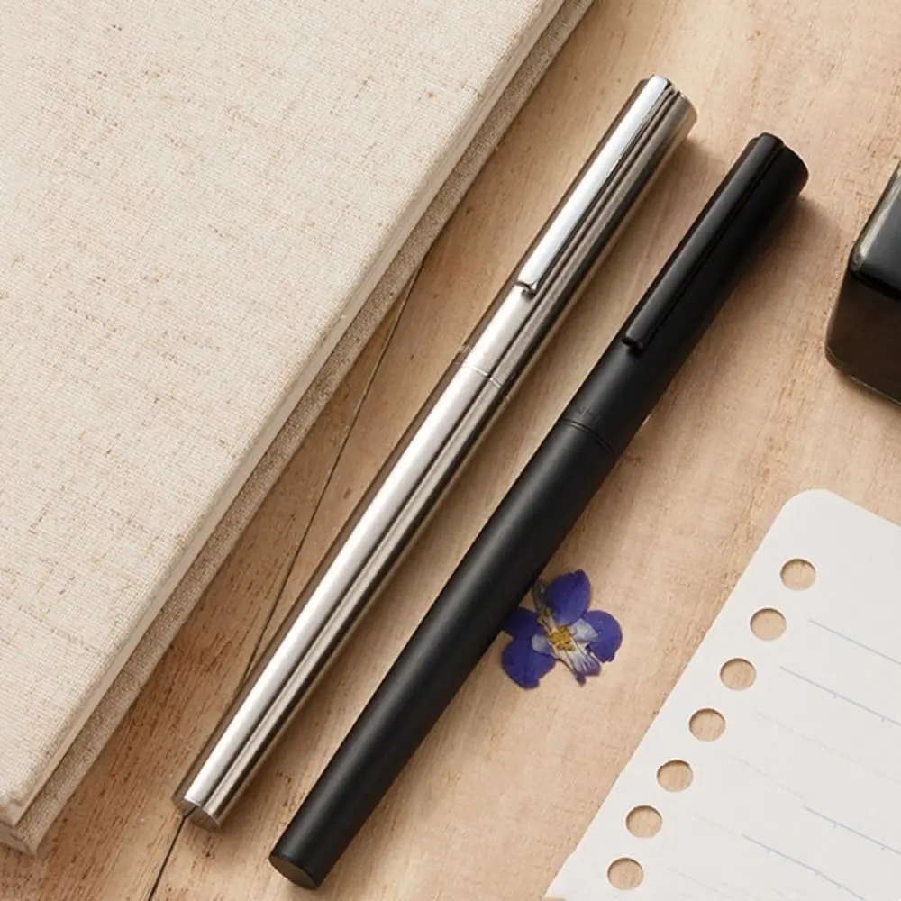 

Stainless Steel Fountain Pen Black Silver Smooth Writing Extra Fine Pen Ink Pens Elegant Calligraphy Pens School Writing