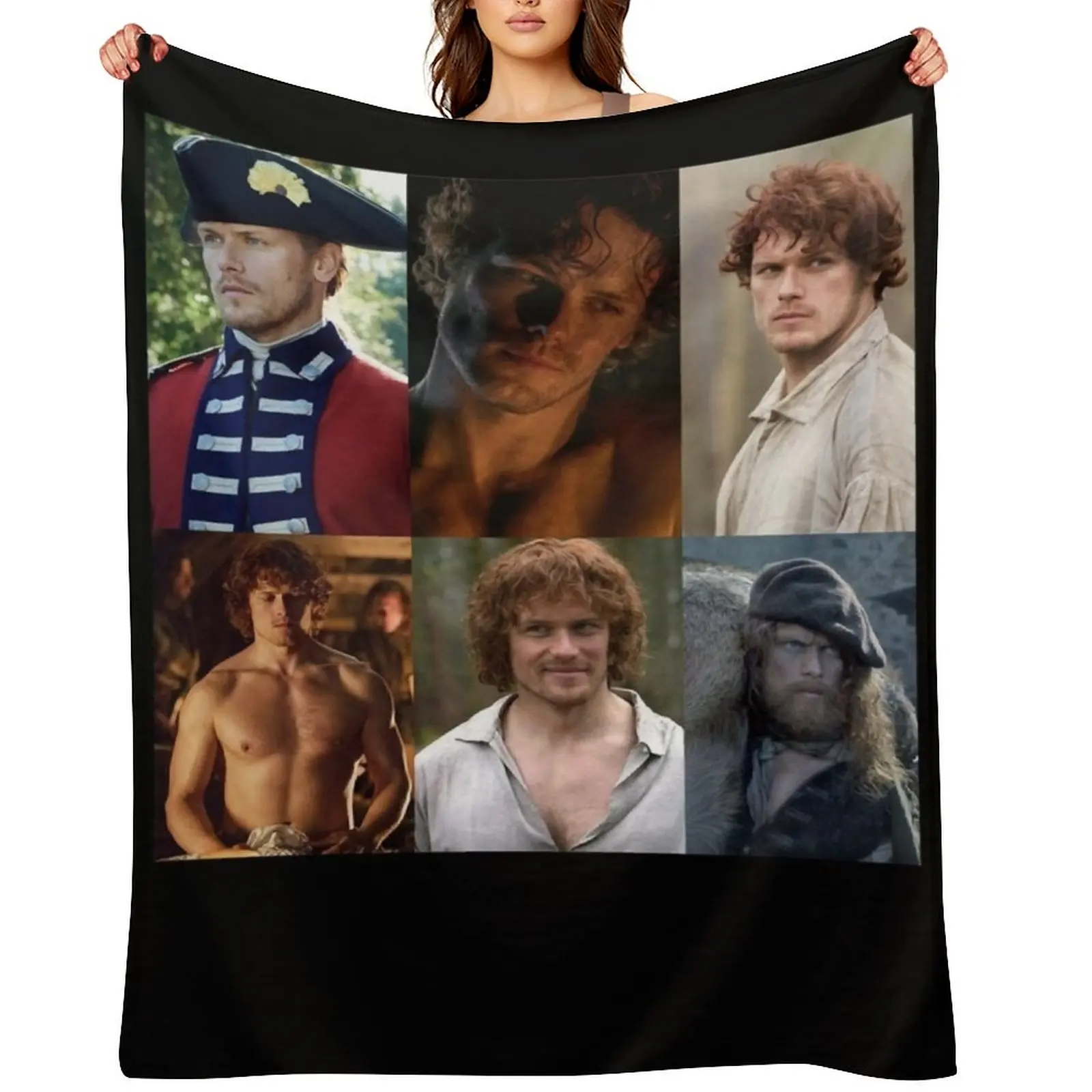 

People Call Me Jamie Fraser Collage Sam Heughan Retro Wave Throw Blanket Loose Retros Luxury St Luxury Designer Blankets