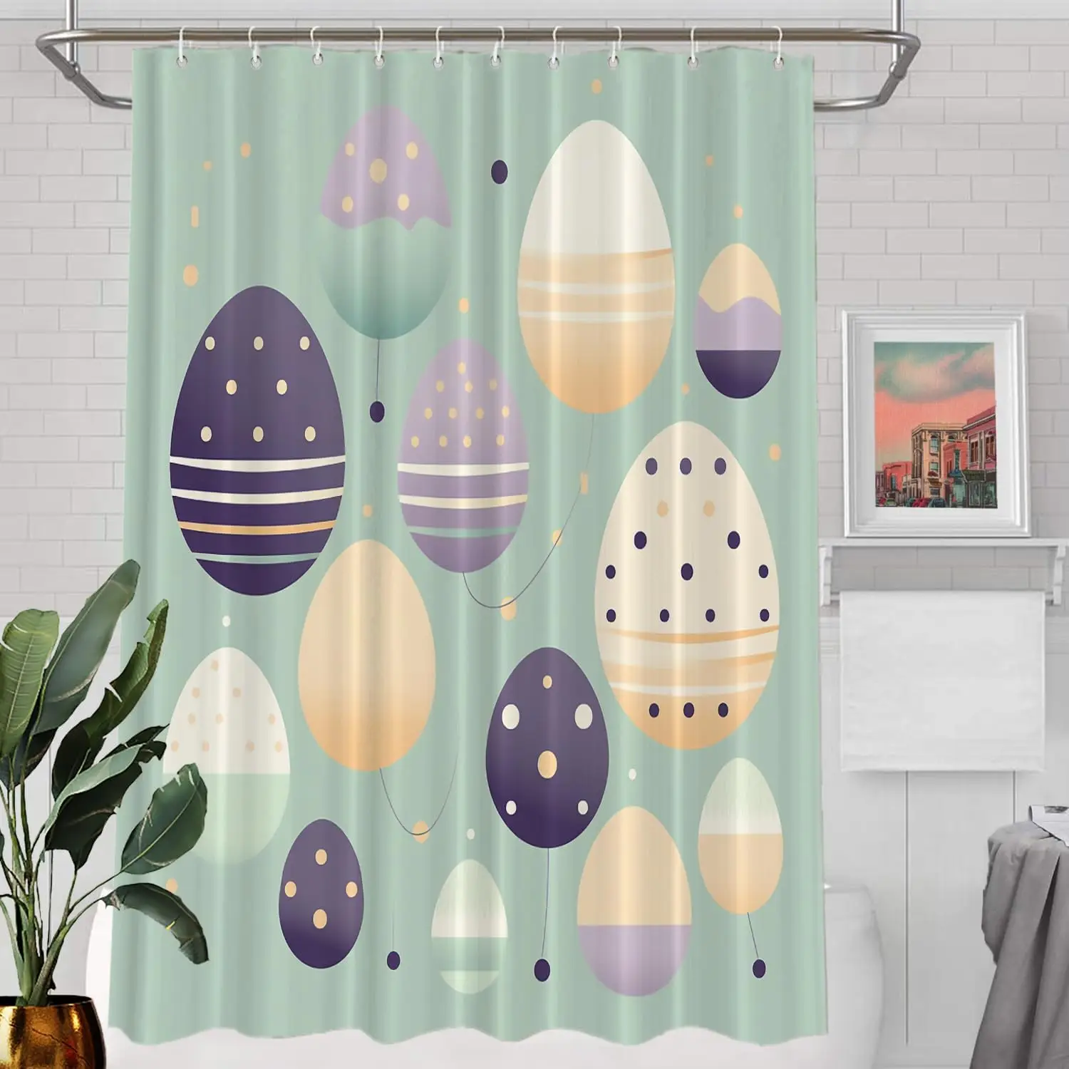 

Easter Egg Pattern Shower Curtain 160x180cm Spring Themed Bathroom Decor Colorful Eggs Design for Modern Bathrooms