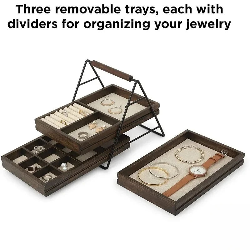 Three Layers Jewelry Box Multi Functional Wooden Jewelry Display Rack Organizers Storage Personalised Packaging Supplies