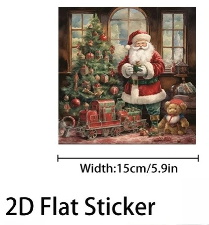 1pc 2D Flat Santa & Christmas Tree Vinyl Sticker, Scratch-Resistant Clear Decal for Car Motorcycle Trailer ATV Wall Fridge