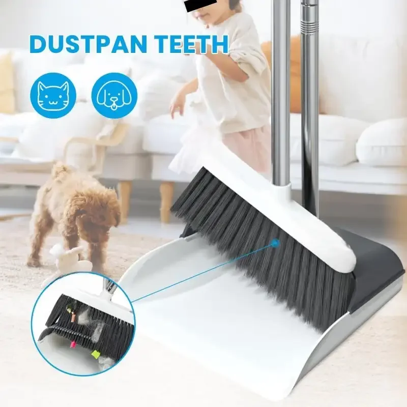 Stand Up Dustpan and Broom Set 50” Long Handle Broom with Dust Pan, 20° Angled for Ergonomic Home Office Indoor Sweeping