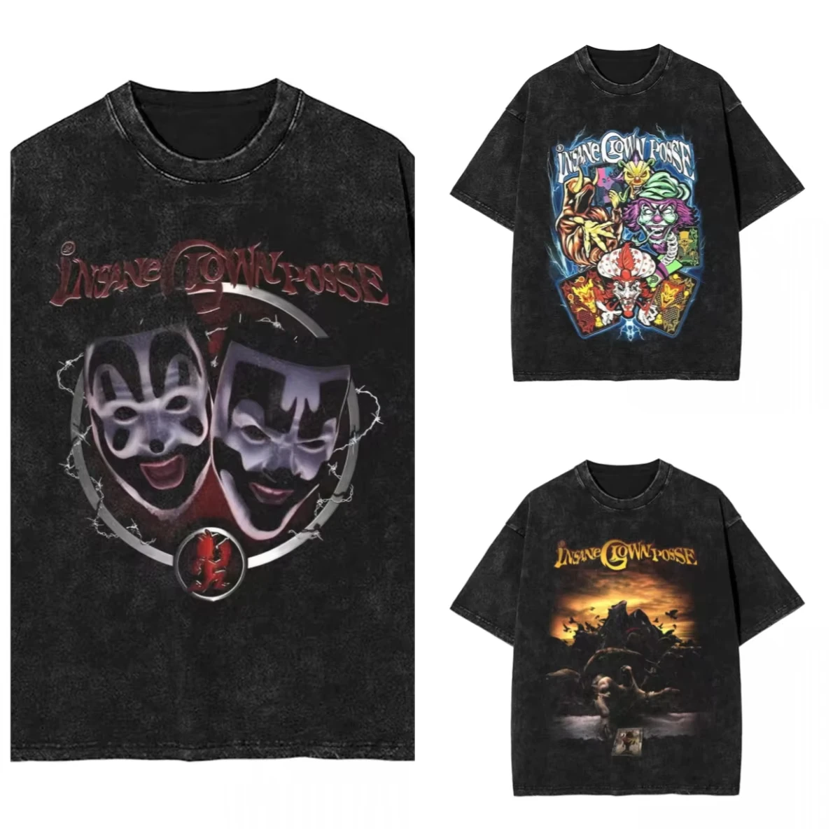 Insane Clown Posse Washed T Shirt Streetwear Hip Hop Vintage T-Shirt ICP Violent J Shaggy 2 Dope Tees Men Women Cotton Street