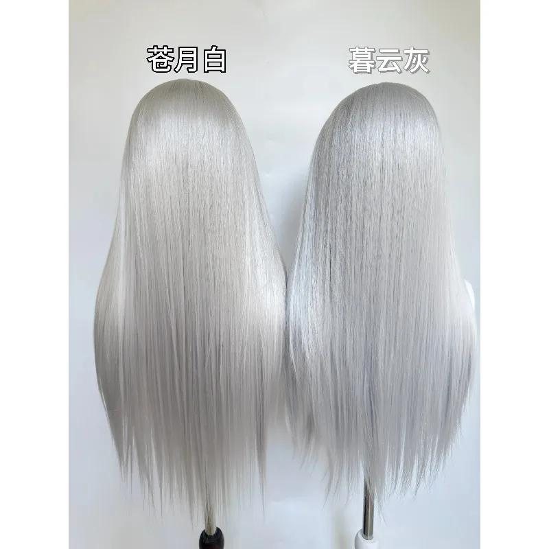 Everbright Store Universal Cos Gray White Large Swatch 13 × 4 Hand Hook Lace High Temperature Silk Wig Hair Embryo
