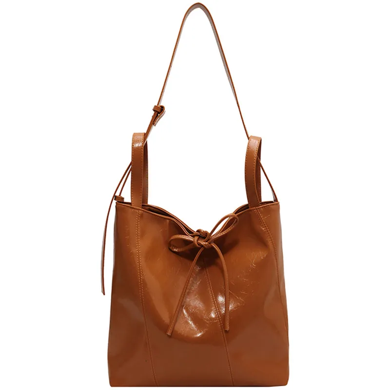 Casual Soft PU Large Capacity Bag Red Patent Leather Handbag For Women 2025 New Fashion Crossbody Bags Shoulder Tote Bucket Pack