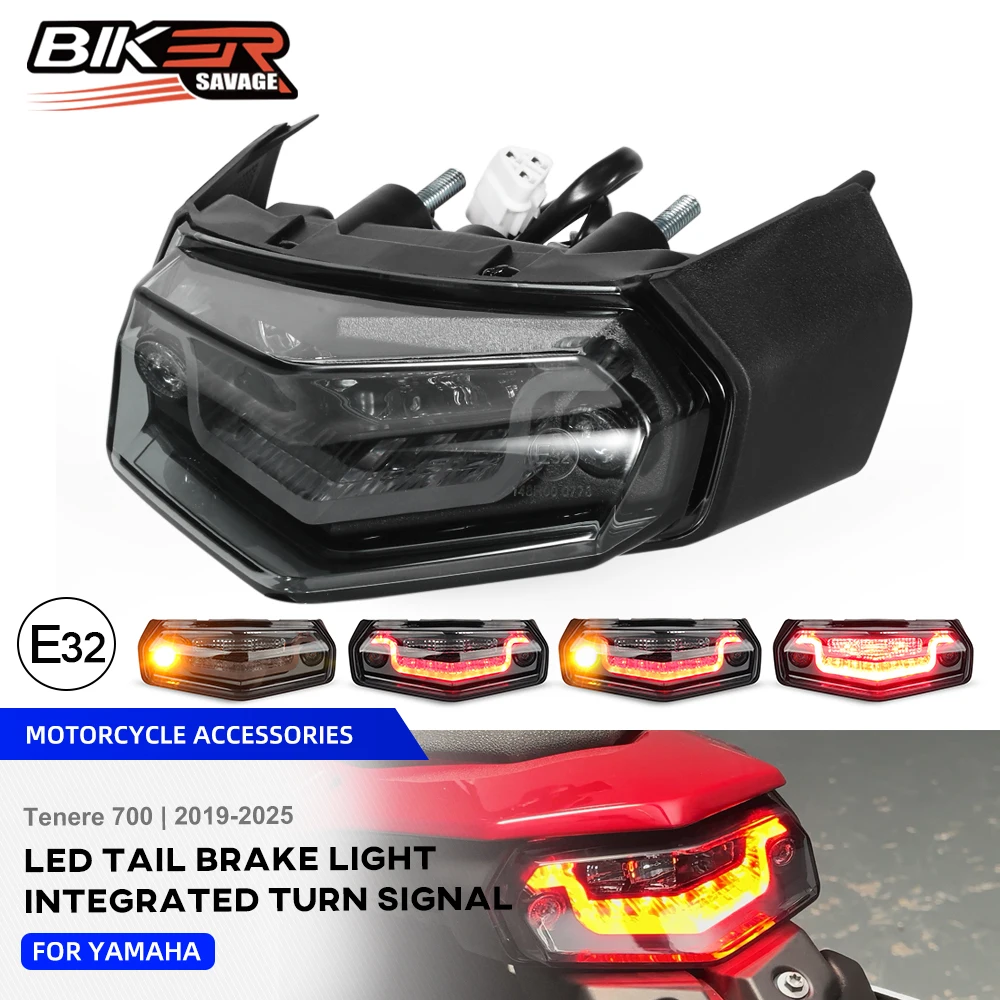 T700 Tenere 700 LED Tail Light For Yamaha XTZ700 Rally World Raid 2019-2025 Rear Brake Stop Lamp Integrated Turn Signal Flashing