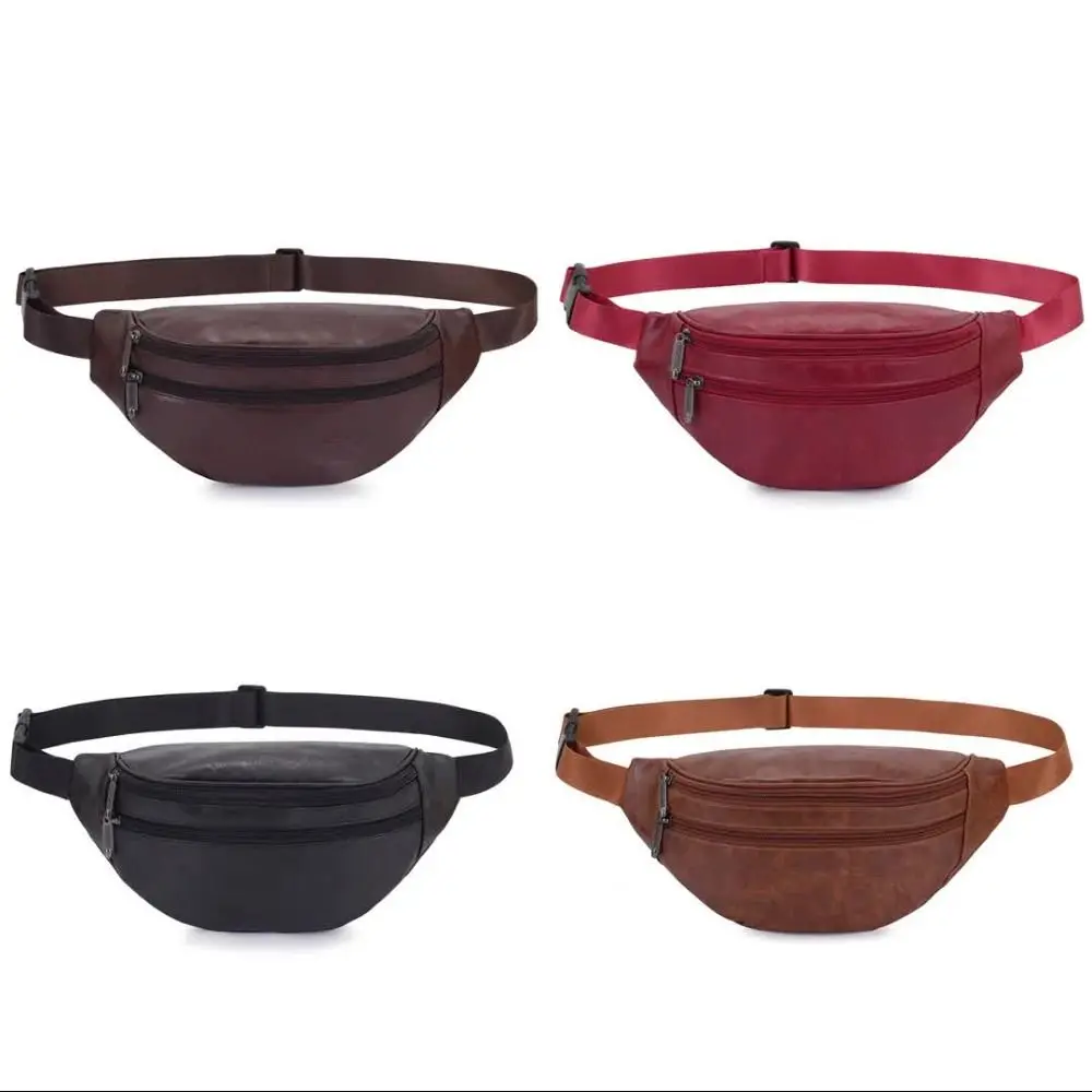 

Vintage Men's Waist Bag Large Capacity Multiple Pockets Waist Fanny Pack Adjustable PU Leather Casual Chest Bag Hiking