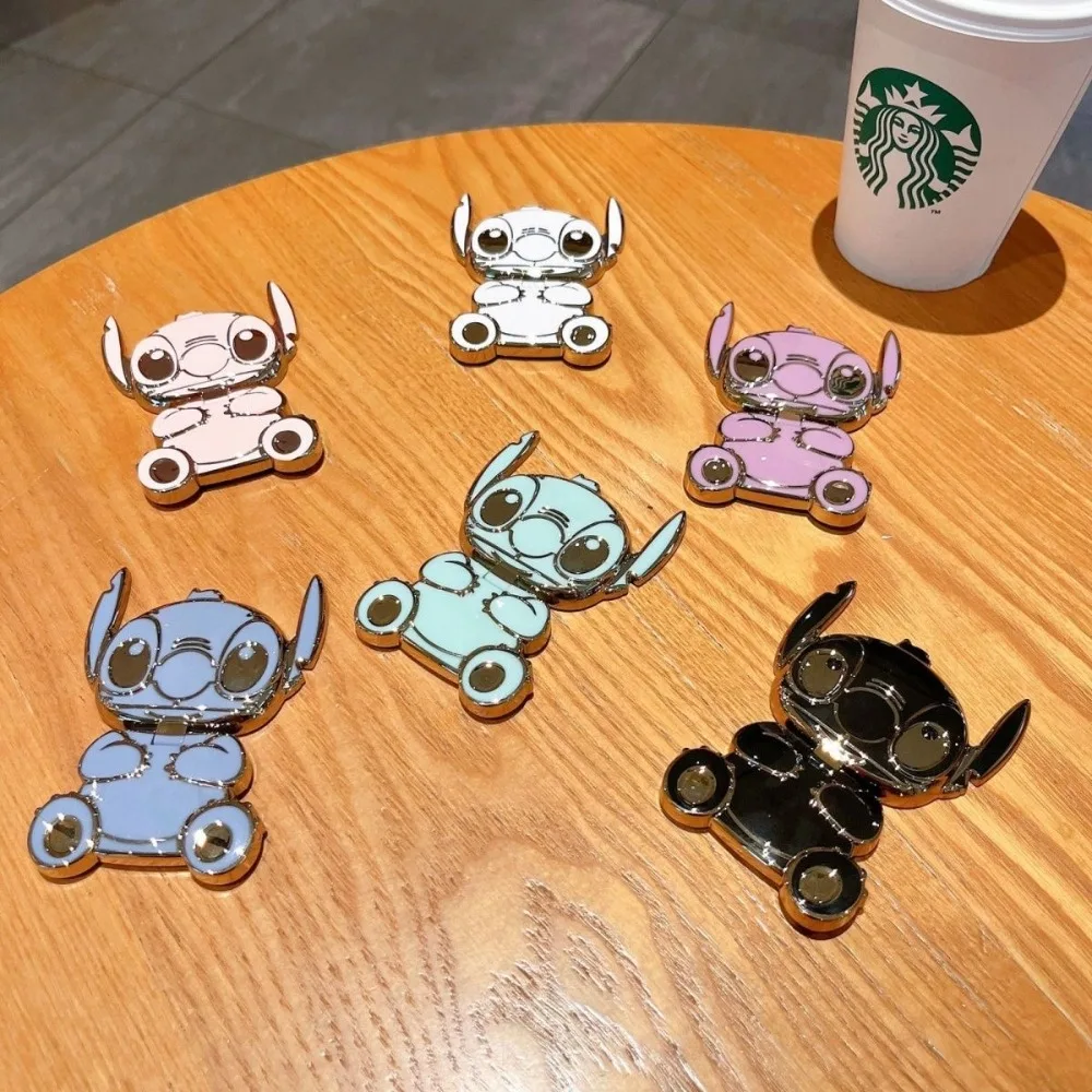 

Kawaii Anime Stitch Phone Holders with Mirrors Lilo Stitch Phone Back Stickers Portable Unniversal Bracket Ornaments Girl