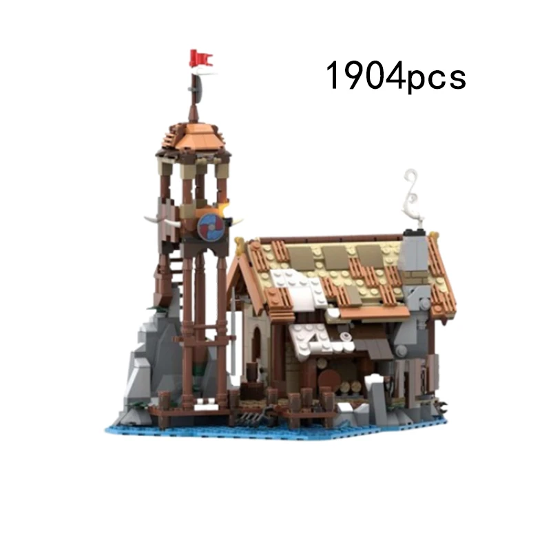 Spot small particle MOC-168126 Viking Village set medieval house building assembly creative puzzle model building blocks gift