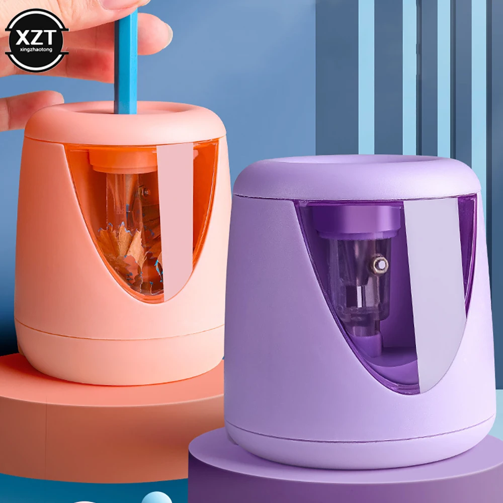 Electric Safety Pencil Sharpener Send DIY Stickers Students Drawing Study Automatic Pencil Sharpener- Battery Style