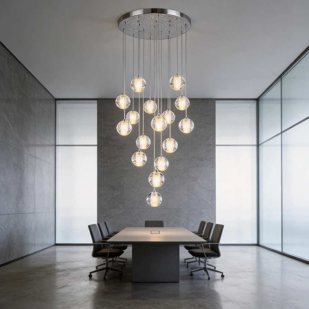 Modern Crystal Ball Ceiling Chandelier for Staircase Living Room Kitchen G4 LED Pendant Lamp Bedroom Decoration Hanging Light