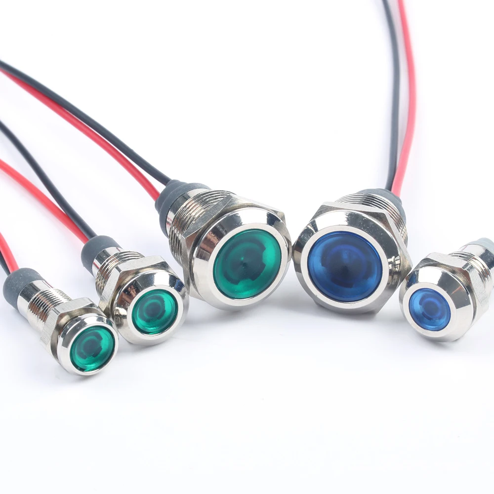 

6mm 8mm 10mm 12mm Metal LED Warning indicator light Waterproof IP67 Signal Lamp Pilot Wires switch Red Yellow White Green Blue