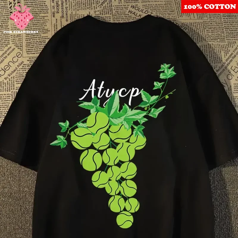 

100% Cotton American Style Short sleeve T-shirt Men Women Summer 2025 New Grape Tennis Print T-shirt Y2k Top Youth Male clothing