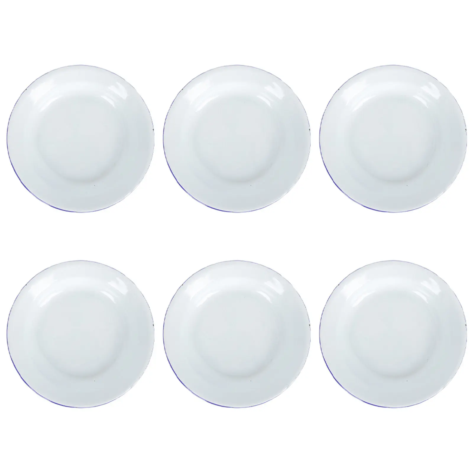 6Pcs Vintage Enamel Plates Round Rim Versatile Unbreakable Dinner Dishes Picnic Camping Fruit Salad Shallow Bowls