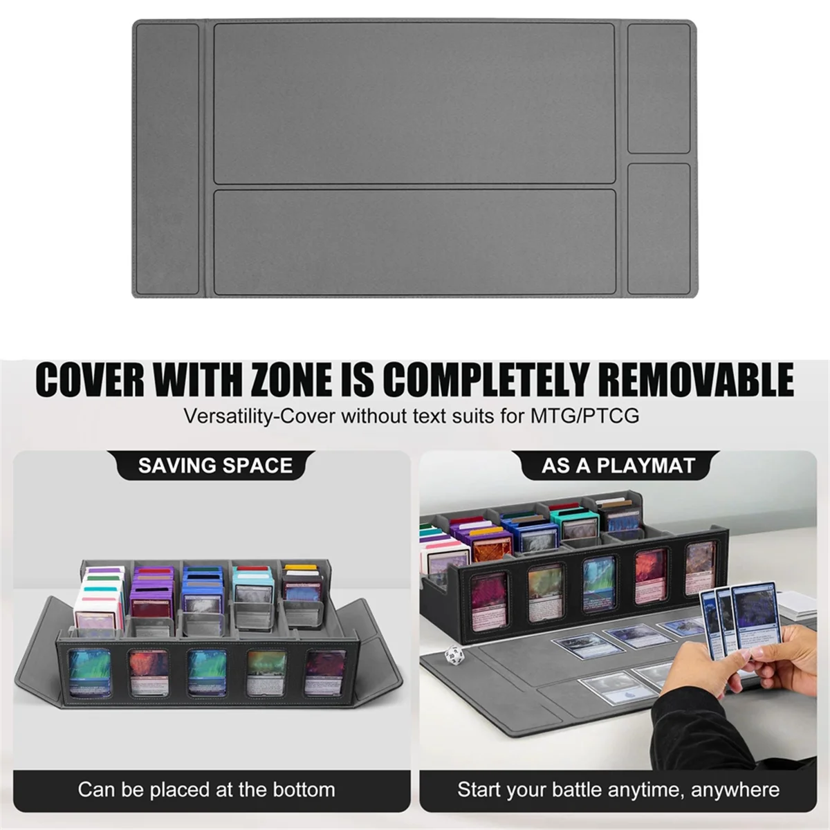 

A47ZZ Trading Card Storage Box with Window, 5-Row Deck Case with Removable Lid,Card Deck Box for Game Sports Card Black+Gray