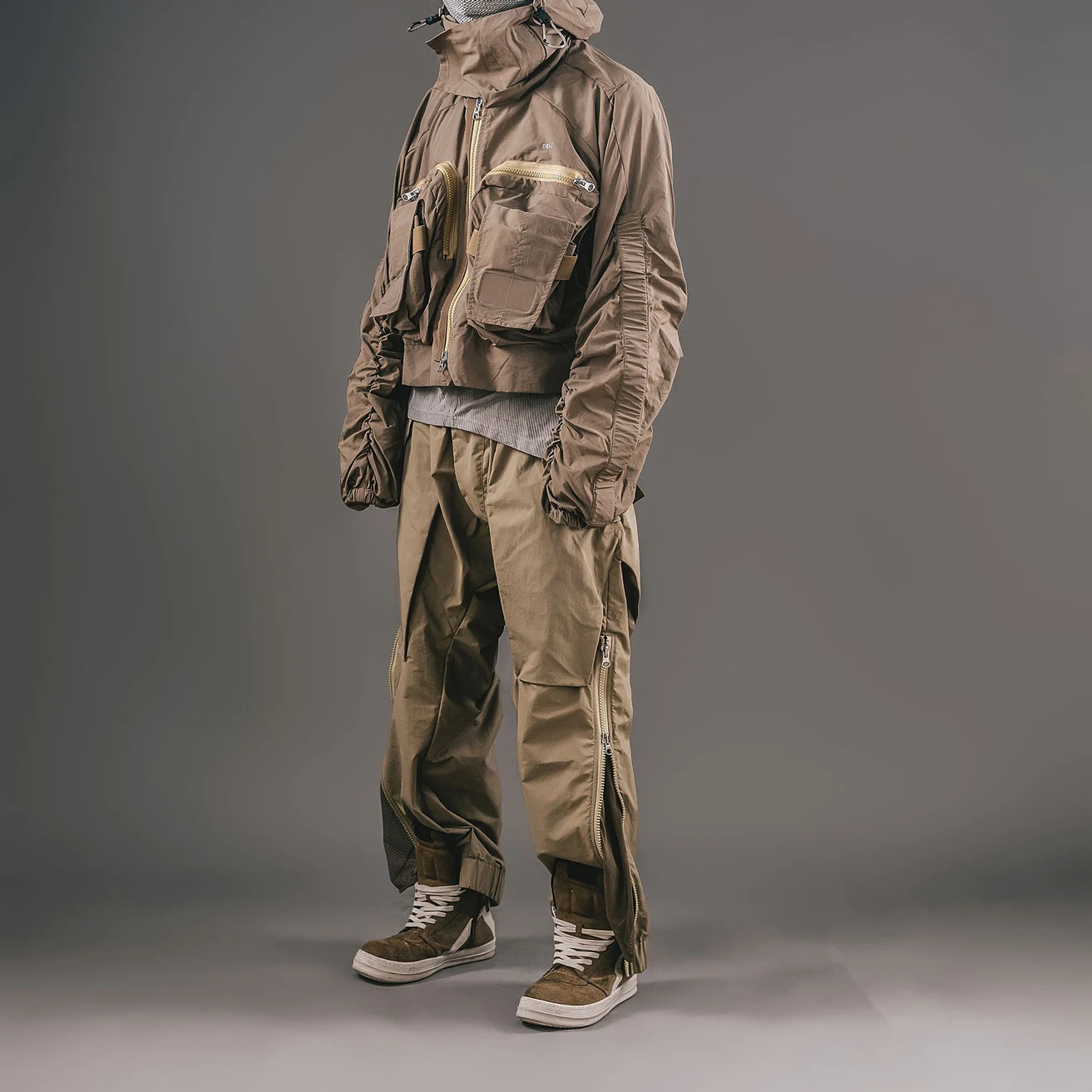 WasteLand Techwear Three-Dimensional Cut Multi-Zipper Nylon Sports Casual Hip Hop Mid-High Waist Loose Overalls Baggy Pants