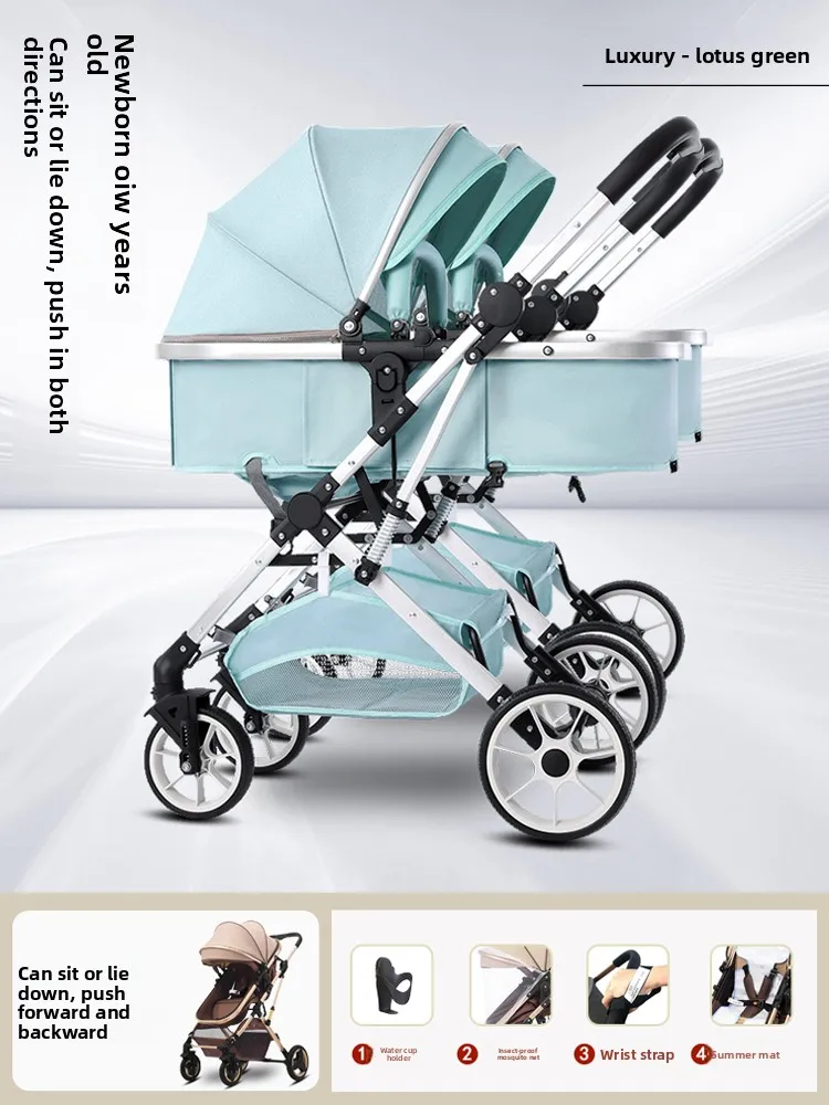 يمكن تقسيم عربات الأطفال المزدوجة الجلوس والاستلقاء عليها عربات الأطفال حديثي الولادة خفيفة الوزن قابلة للطي وممتصة للصدمات