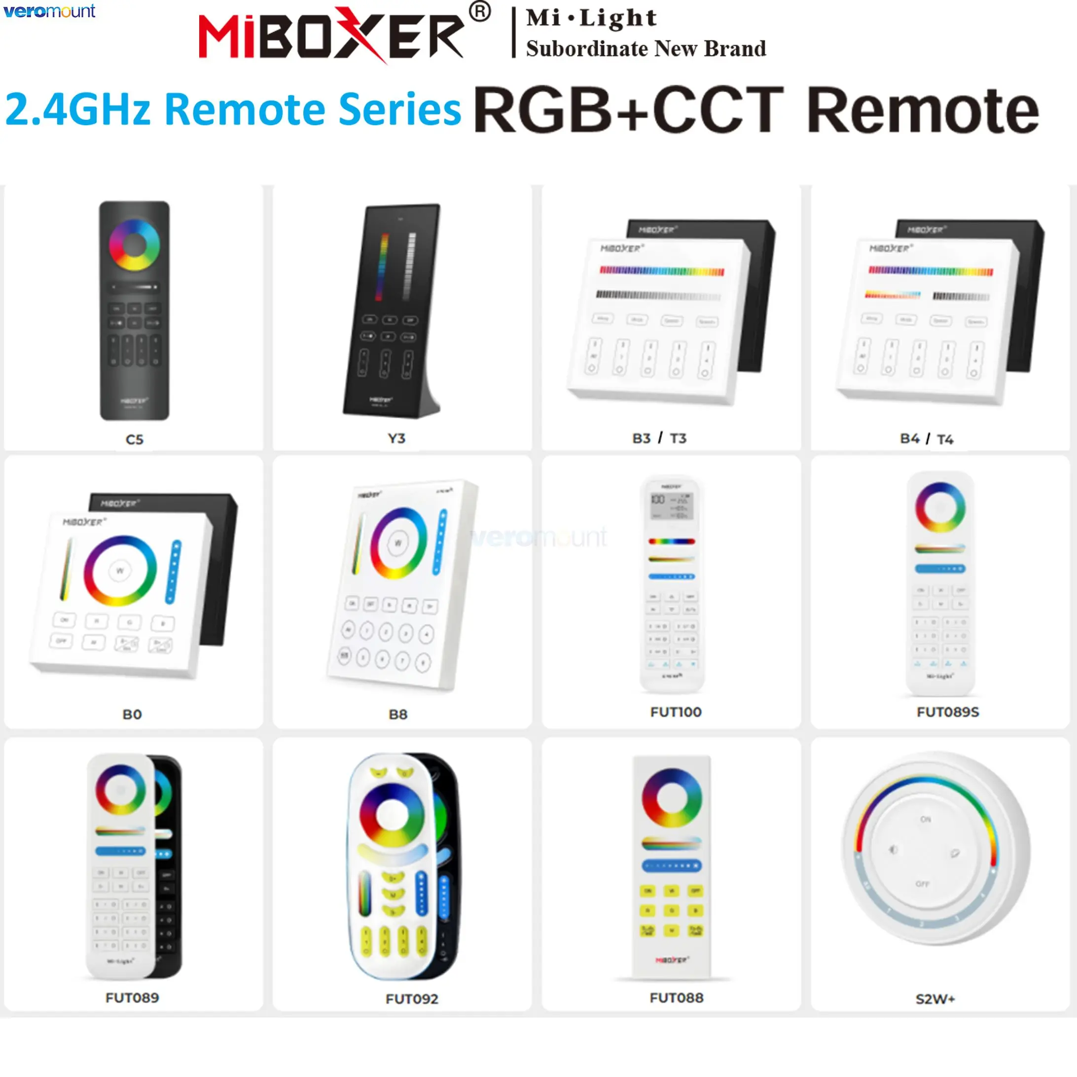 MiBoxer 2.4G Wireless RGBCCT Zone Panel Remote FUT088 FUT089 FUT089B FUT089S FUT100 FUT092 FUT092B B3 T3 B4 T4 B0 B8 S2W+ C5 Y3