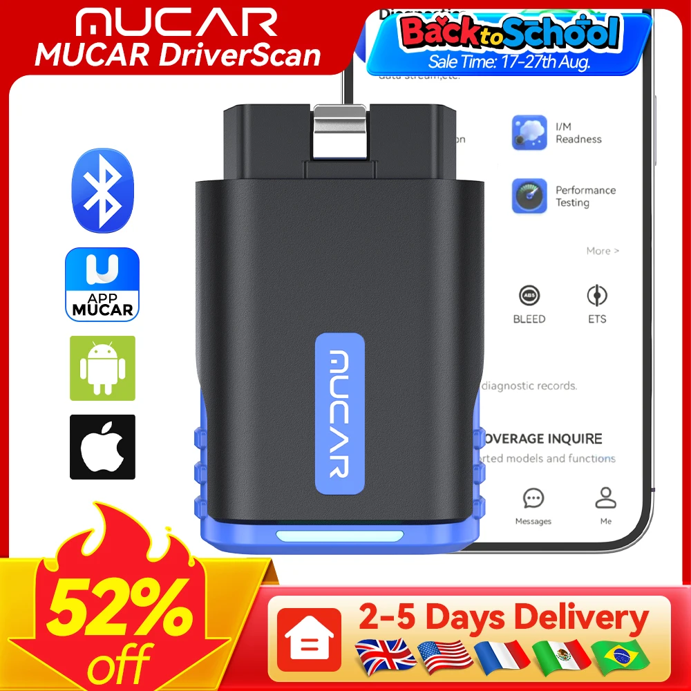 

MUCAR DriverScan OBD2 сканер Bluetooth автомобильный диагностический инструмент полная система диаграмма 15, двунаправленный сброс, 1 год, бесплатное обновление