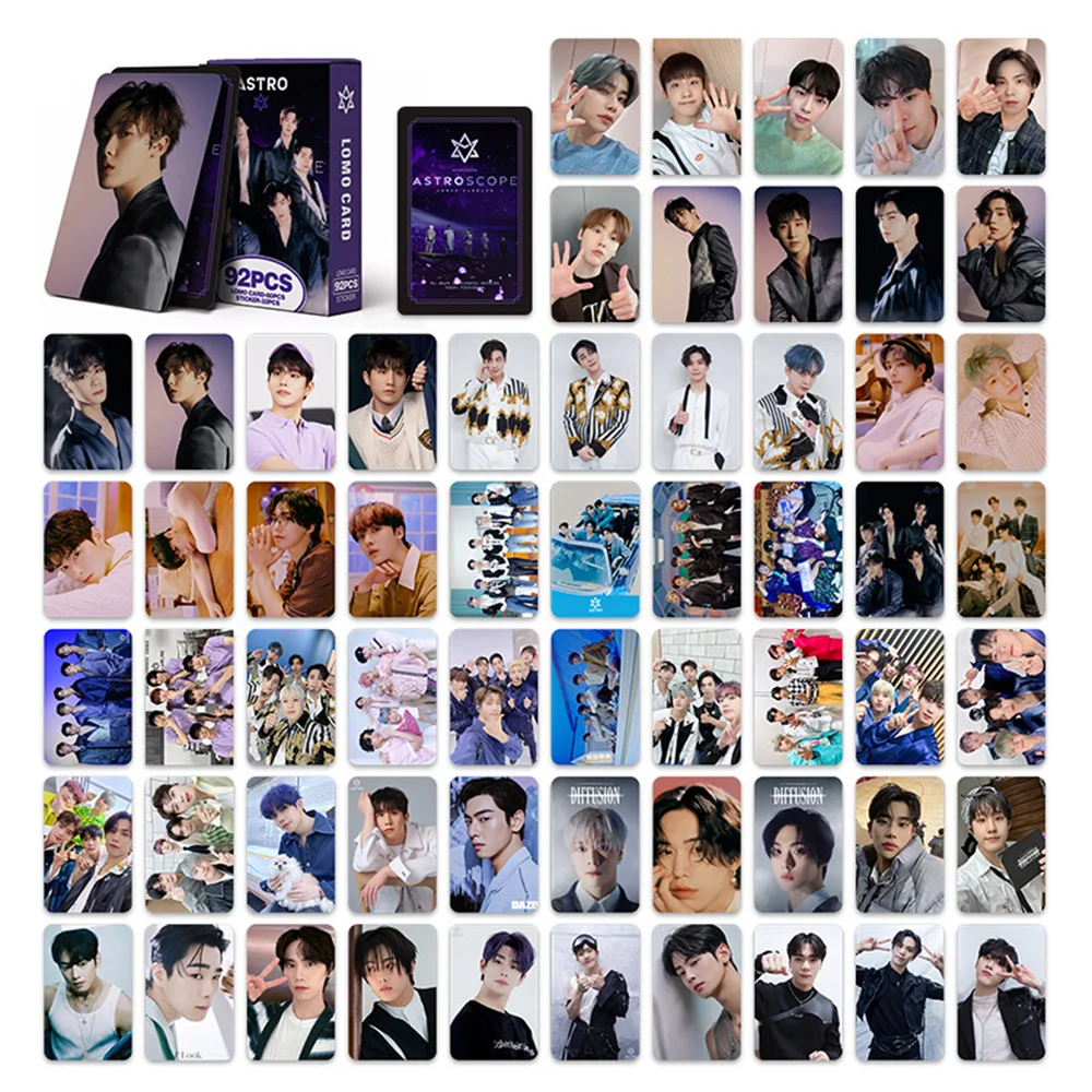 92pcs ASTRO Boxed Cards Cha EunWoo MoonBin Double Sides Colour Printing 60pcs LOMO Cards Rocky Kim Myoung Joon 32pcs Sticker