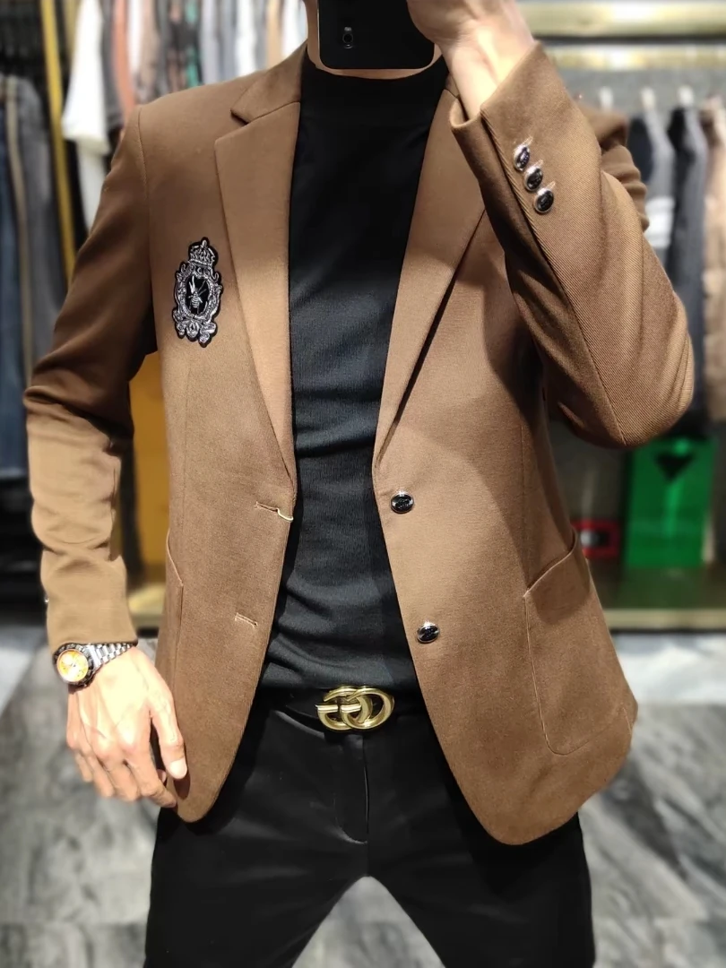 

Men's Casual Faionable High-Quali Comfortable Spring Autumn Suit Sli Versatile Trendy Ele European Sle Clothing