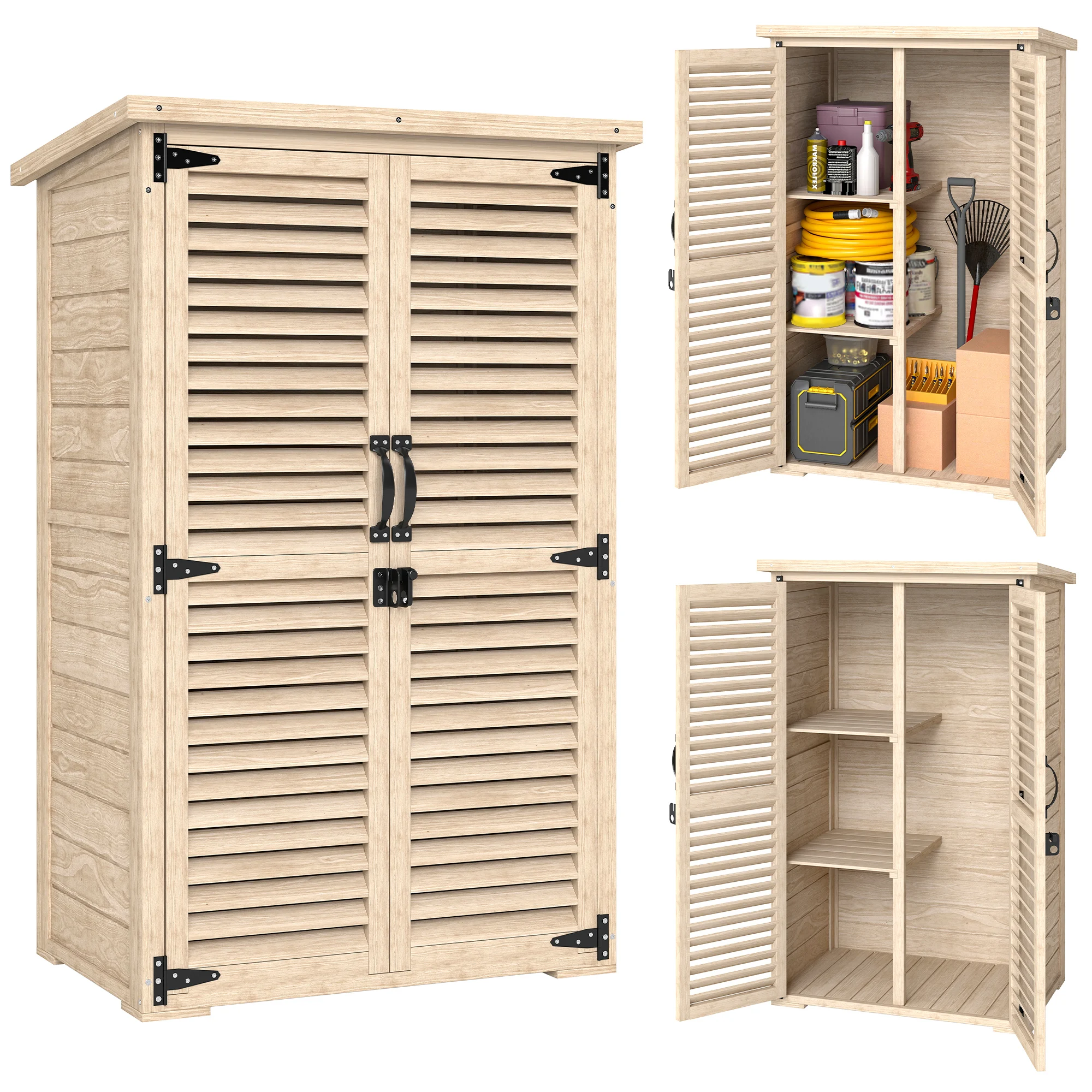 Outsunny Tuinkast Outsunny Vurenhout Natuurlijk Hout 75X50X118 cm - afbeelding 2