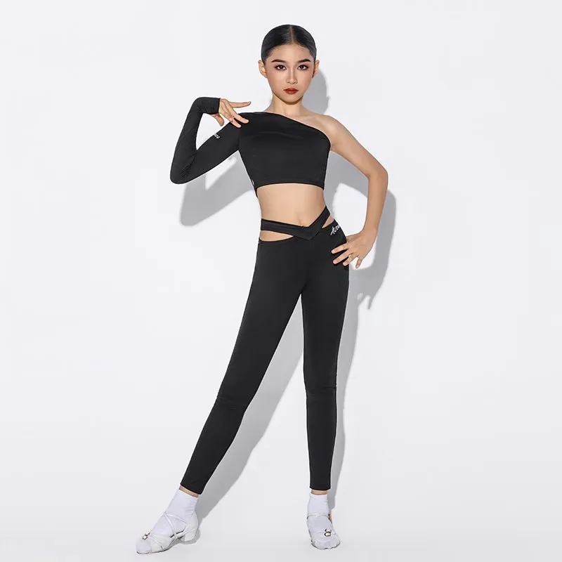 ممارسة الرقص اللاتينية زي المنحدرة الكتف عارية الذراعين السراويل جوفاء تشاتشا رومبا تانجو اللاتينية ملابس تدريب الرقص DN22178