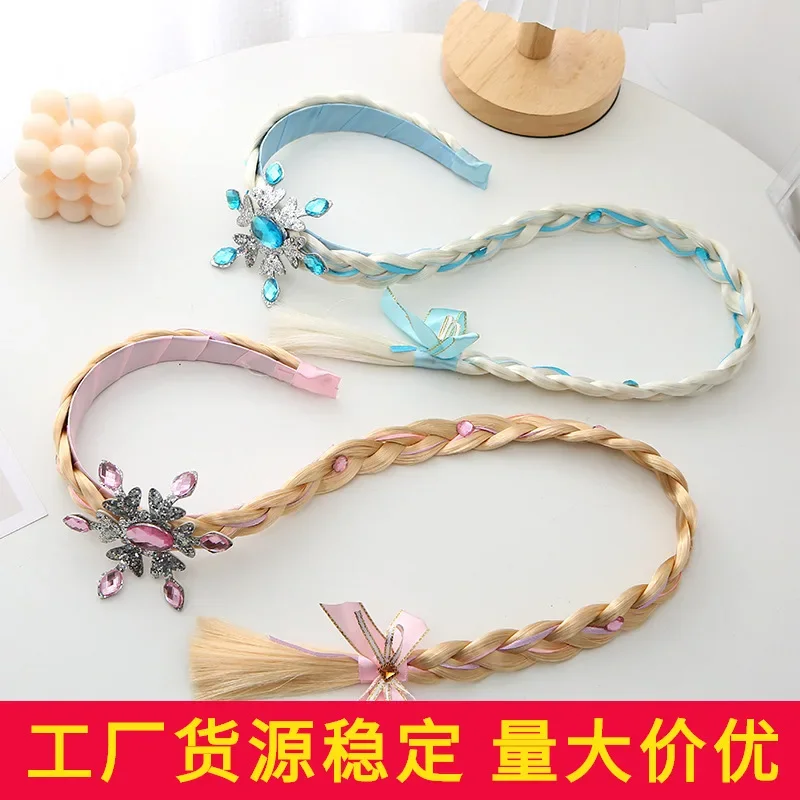 Princess Girls Headband Wig Braid Princess Headband Children's Crown Elsa Queen Headdress Girls Elsa Headband Hair Accessories