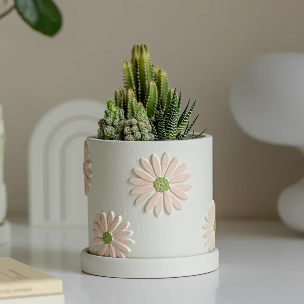 قالب زراعة أسمنتي منقوش على شكل فيونكة وأقحوان - قالب وعاء زهور سيليكون كبير لديكور الحديقة، مزارعي الجبس بنفسك مع زهور ثلاثية الأبعاد