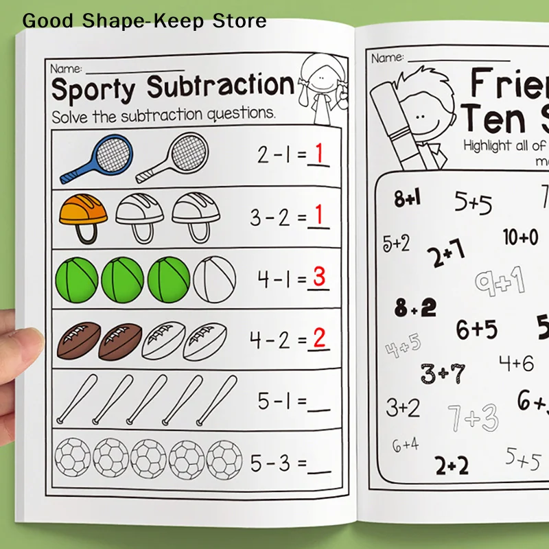 32-Page Interactive Math Learning Workbook for Kids-Colorful Math Activities Addition & Subtraction Worksheets Crossword Puzzles
