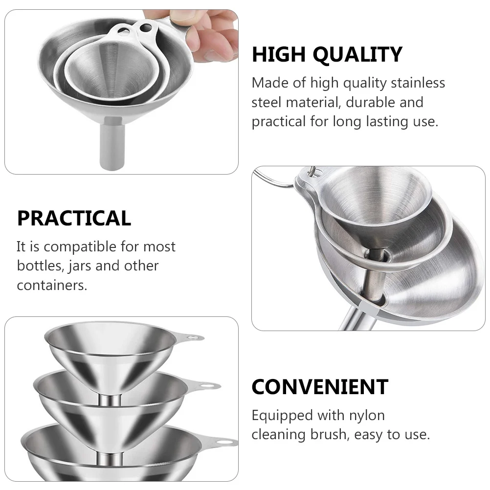 

1 Set Stainless Steel Kitchen With Brush For Oil Wine Soy Sauce Wide Mouth Liquid Funnel Tool, Kitchen Gadgets, Oil Dispensing