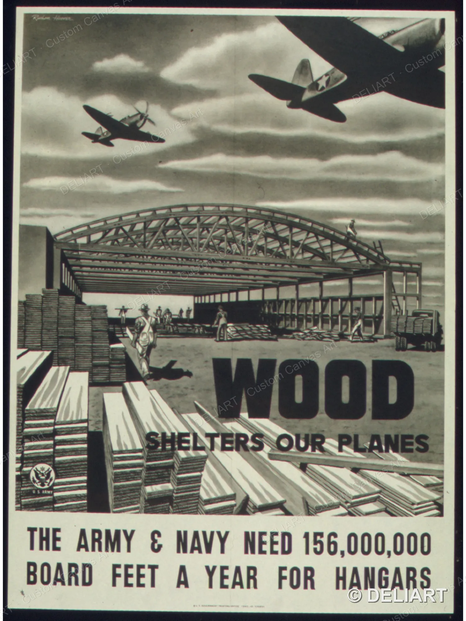 WOOD SHELTERS OUR PLANES THE ARMY & NAVY NEED 156,000,000 Vintage WWII Propaganda Canvas Wall Art Poster Print Unframed