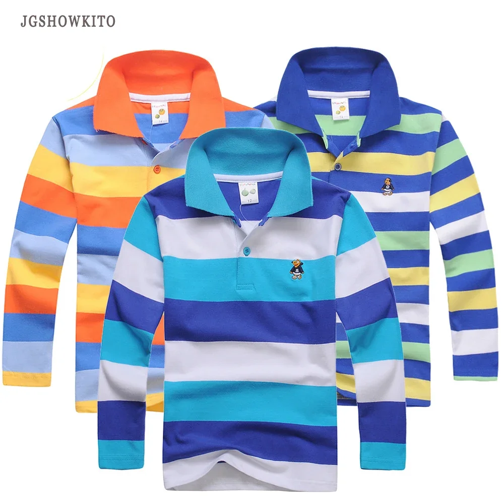 Chłopięca koszulka polo Odzież dziecięca Topy Kolorowe paski Wywijany kołnierzyk Jesienne koszulki polo z długim rękawem Baby Boy Camisetas Koszule chłopięce Nastolatki