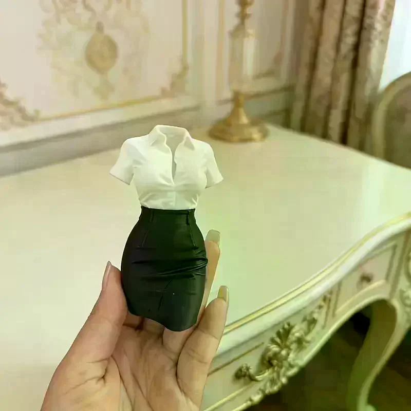 3D Printed Creative Ornament, White Shirt & Leather Skirt Office Lady Half-Body Statue, Desktop Stress Relief Decor