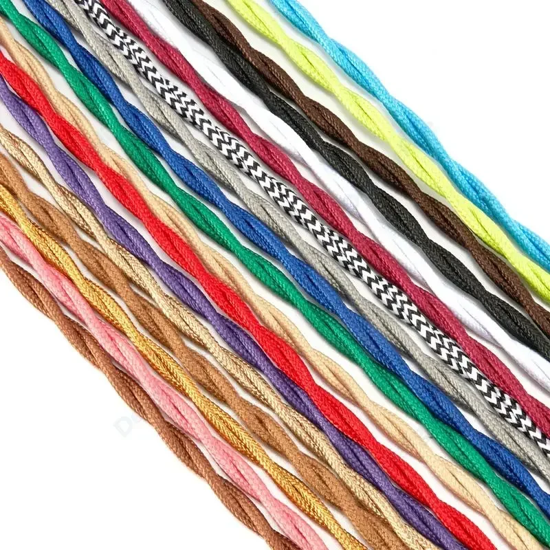 0.75mm² Electrical Wire Vintage Twisted Fabric Cable Woven Cord Textile Cable Pendant Lamp Copper Cord For Lamp Fan DIY Projects