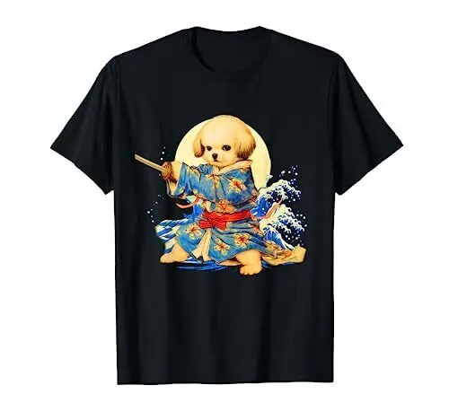 Maltese Ukiyoe Dog Dog Men's Dog Lover Goods Funny Clothes For Men Clothing Women Short Sleeve Tees High Quality 100%Cotton