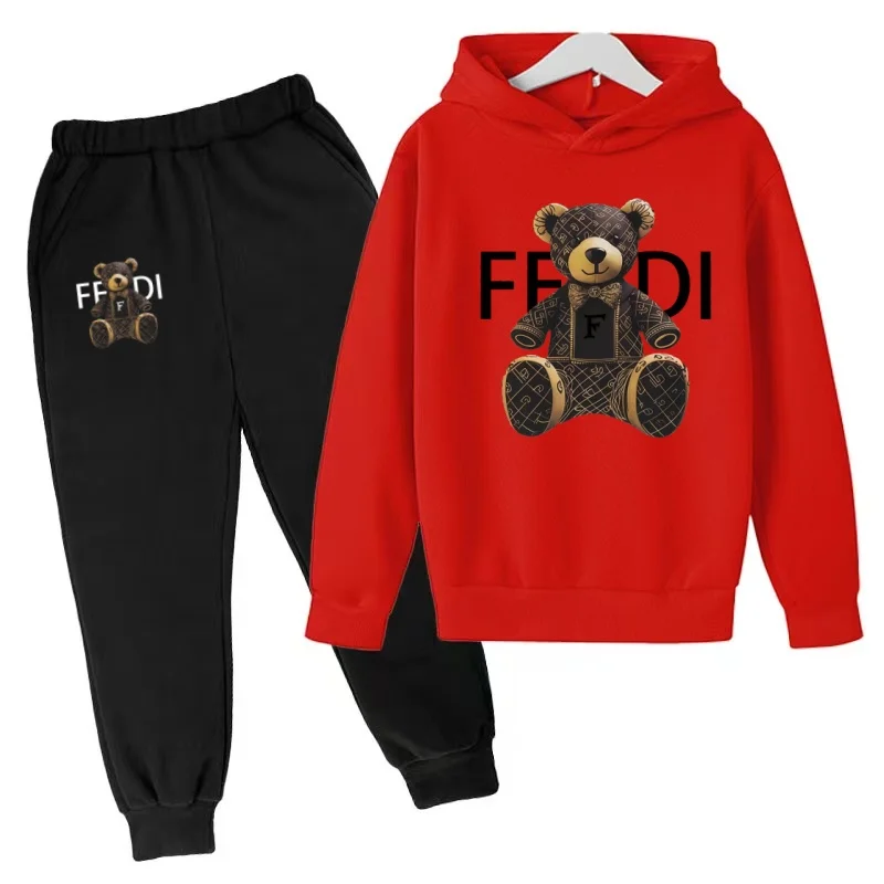 Kinder-Pullover Herbstkleidung Hoodie mit Buchstaben und Bärenmotiv Mantel für Jungen und Mädchen 3-12 Jahre Rosa Sweatshirt+Hose Zweiteiliges Set Freizeit-Sportanzug – Detail 9