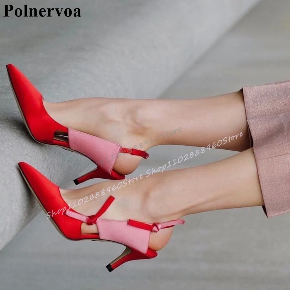 

Trendy Mixed Slingback Splicing Shallow Sandals Thin High Heel Women Shoes Slip On Pointed Toe 2025 Fashion Zapatos Para Mujere