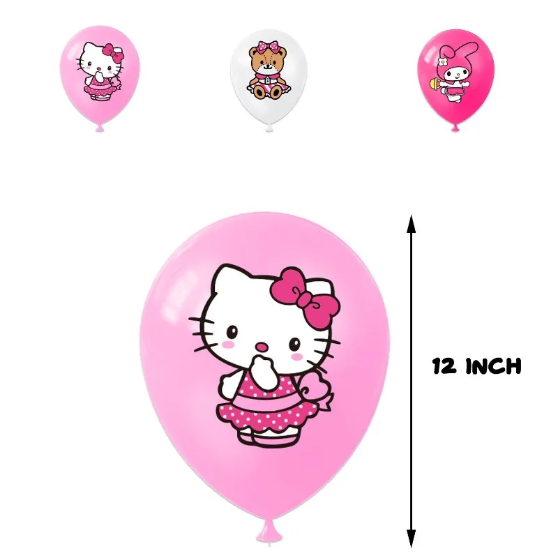 Kawaii Sanrio 헬로 키티 장식 핑크 배너 케이크 토퍼 풍선 소녀 생일 파티 용품 웨딩 컵케익 토퍼