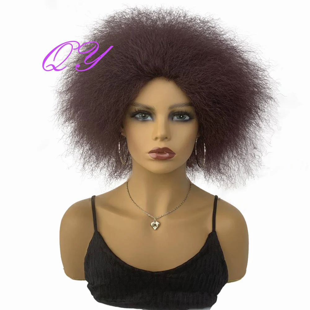 Peluca corta sintética para mujer, pelo liso 99j Yaki, Morado, esponjoso, suave, superventas, negro, africano, fiesta, diario