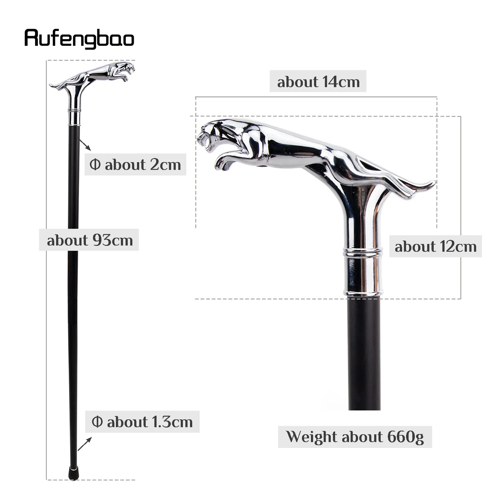 Silver Luxury Leopard with Tail Single Joint Walking Stick Decorative Cospaly Party Fashionable Cane Halloween Crosier 93cm
