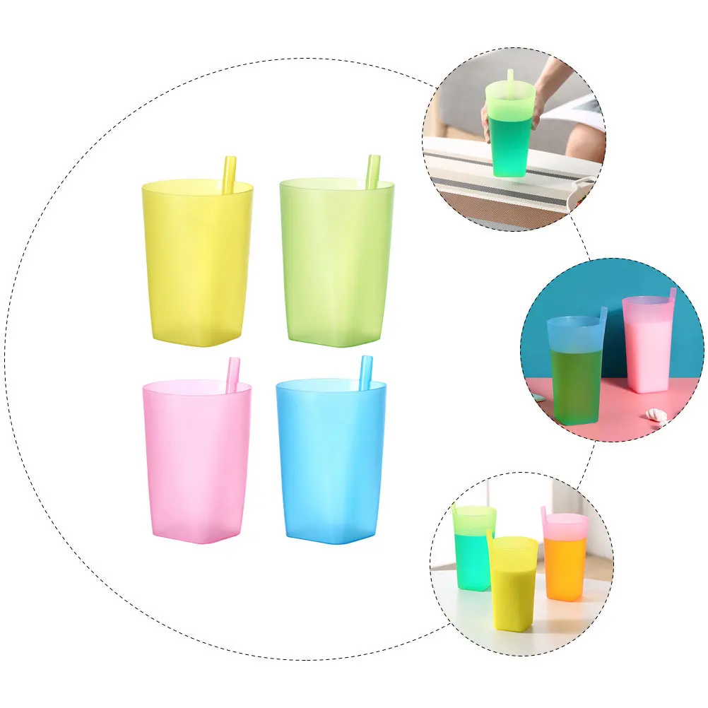 

4pcs Kids Straw Cup Candy Color Sippy Cups For Children Water Bottle Toddler Training Cup Leak Proof Hot Liquid Safe Silicone