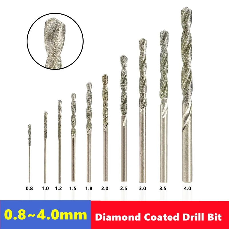 5/10pcs Diamond Coated Drill Bit 0.8mm-4.0mm Micro HSS Twist Drill Bit for Tile Stone Marble Brick Jade Hole Drilling Cutter