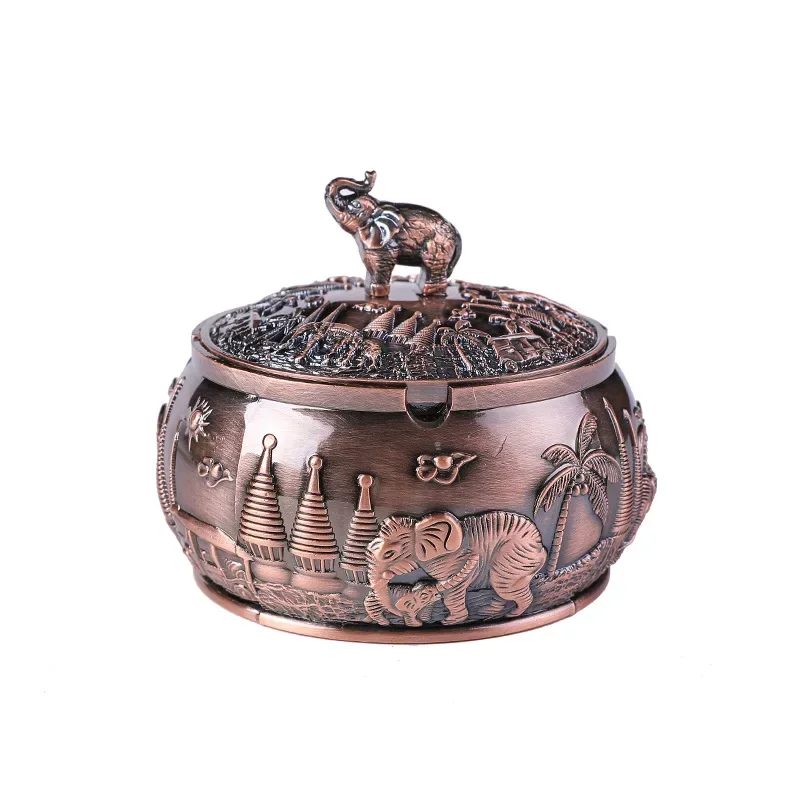 

Винтажная пепельница из цинкового сплава с крышкой - ветрозащитный дизайн с 4 ящиками, противоскользящее дно, подарок для домашнего декора