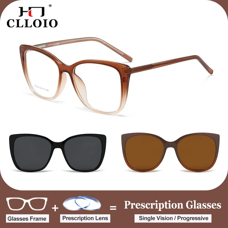 

CLLOIO Magnetic Clip Driving UV Protection Glasses Women's Fashion Cat Eye Polarized Sunglasses Progressive Prescription Glasses