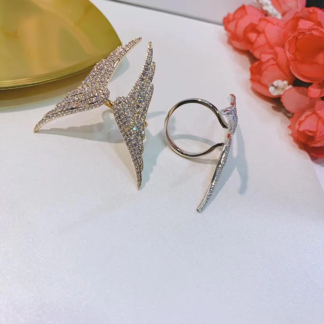 HIBRIDE جديد البوب الأوروبي أجنحة الملاك الزركون حلقة مفتوحة كل يوم النساء فستان مجوهرات الزخرفية مناسبة ل كرة الزفاف هدية R56 #3